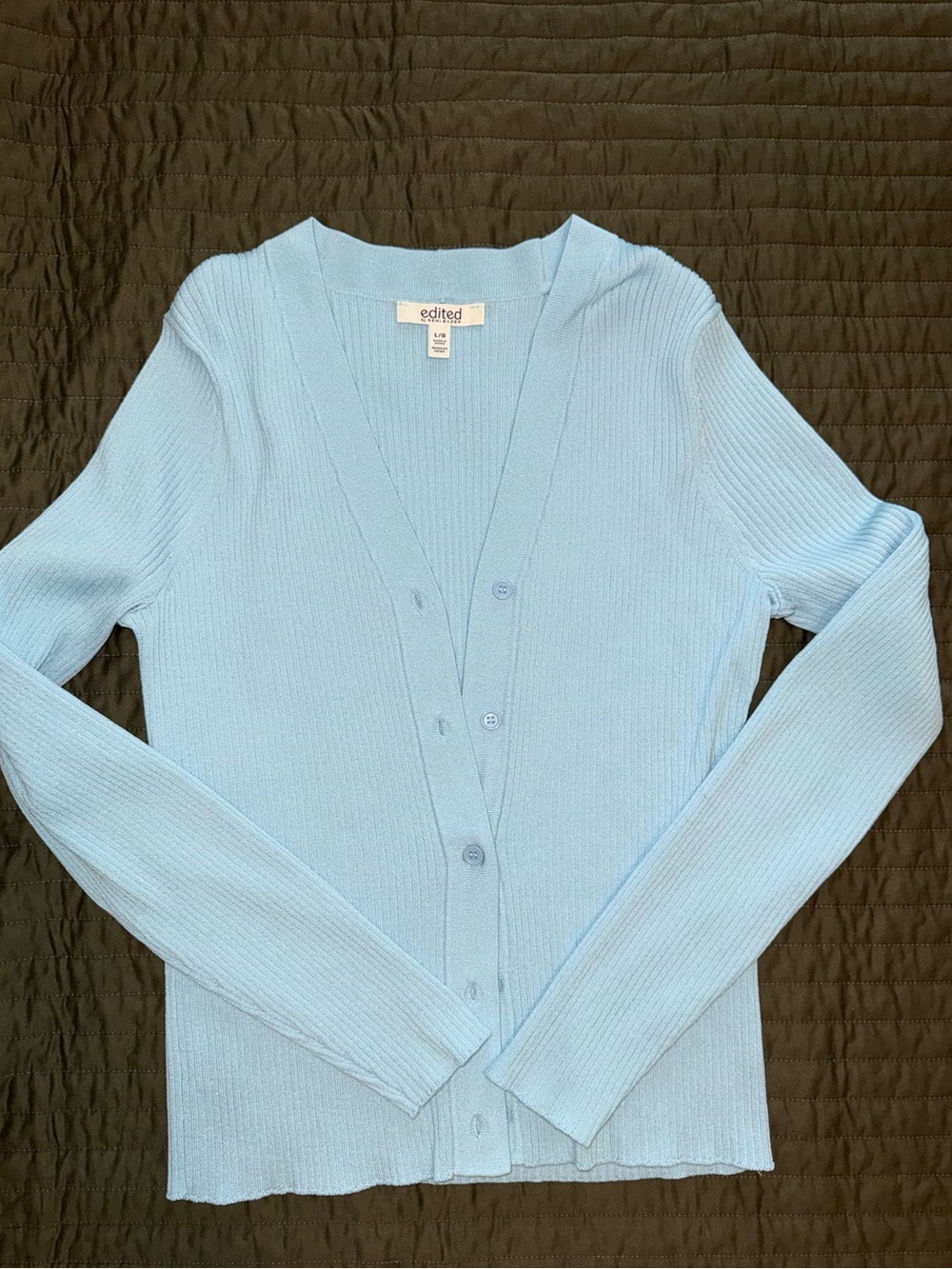 Edited Light Blue Ribbed V-Neck Button Cardigan